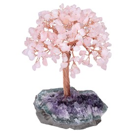 mookaitedecor Natural Rose Quartz Crystal Tree with Amethyst Cluster Crystal Base Money Tree Figures Feng Shui Desk Decoration Meditation Table Room Decor