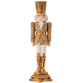 One Holiday Way 13-Inch Elegant White and Gold Christmas Nutcracker Decor - Opulent Decorative Xmas Tabletop Figure Rhinestone Jewel Royal King Figurine