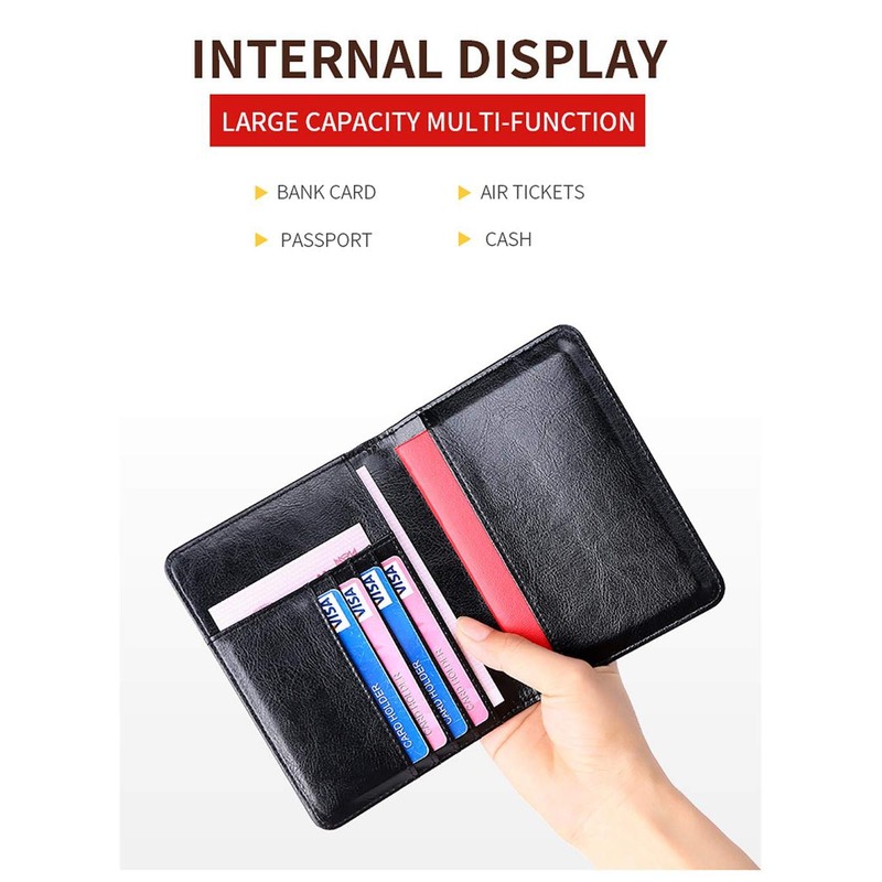Leather Passport Cover Case RFID Blocking Travel Wallet (Black), black,