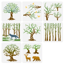 Doodlream 8 Pack Reversed Branches Wall Stencil Templates, 20 x 20cm Plastic Reusable Tree Trunk Art Stencils, Tree Stencils for Painting on Wood Wall Floor Fabric Furniture