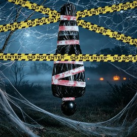 Plusupon Halloween Body Bag, Fake Corpse Prop,Victim Props Decorations with Spider Web Caution Tape Bloody Cloth Strip, Halloween Decorations for Indoor Outdoor Haunted House Props