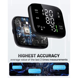 Blood Pressure Monitor LED Backlit Display Automatic Wrist Cuff Blood Pressure Monitors for Home Use 120x2 Reading Memory with Carrying Case, Black