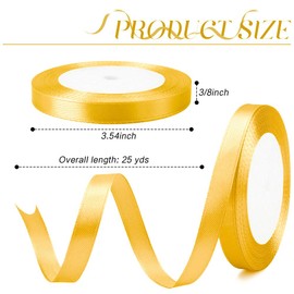 Gold Satin Ribbon - 3/8 Inch, 25 Yds - Perfect for Gift Wrapping, Flower Bouquets, Graduation Parties, Christmas Trees & Crafts