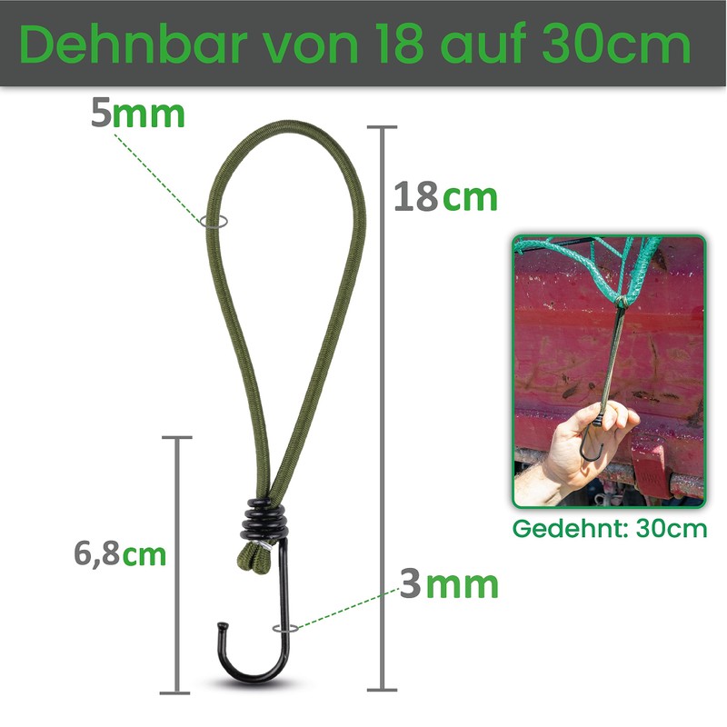 CargoVA® – 20 Bungees with Hooks and Practical Bag –