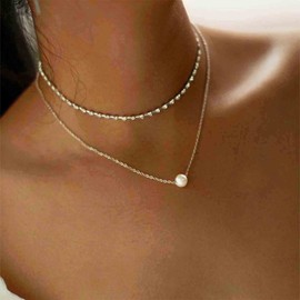 Yheakne Boho Layered Rhinestone Necklace Choker Gold Beads Pendant Necklace Vintage Double Layer Necklace Crystal Chain Necklace Jewellery for Women and Girls