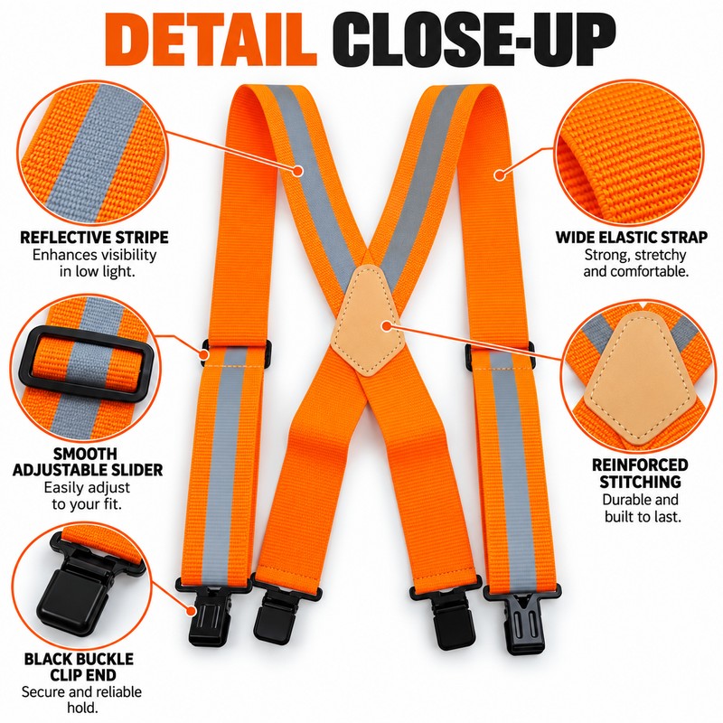 Men's Fluorescent Work Suspenders 5cm Wide Adjustable Elastic X-Back Braces