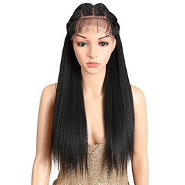 Joedir 13x4 Lace Frontal Wigs 24" Straight Yaki Free Parting Wigs with Baby Hair Hight Temperature Synthetic Human Hair Feeling Wigs For Women 180% Density Wigs Black Color 200g(1B)