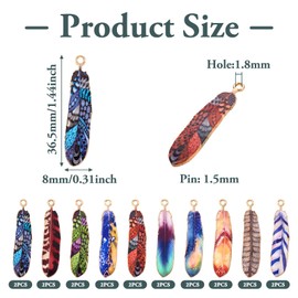 Boutigem 20Pcs Enamel Feather Charms Bird Wing Pendants Earring Dreamer Catcher Charms 10 Colors 36.5mm for DIY Necklace Bracelet Jewelry Making