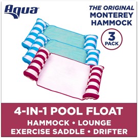 Aqua Monterey Hammock Pool Float - Three Pack - Two Light Blue & One Burgundy/White Stripe, 3-Pack