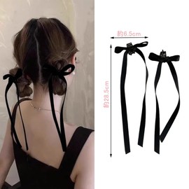 CHANJIF Hair Clip, Ribbon, Set of 2, Satin Barrette, Korean Style, Long Ribbon, Securely Fixed, Hair Arrangement, Weddings, School Entrance Ceremonies, Coming-of-Age Ceremonies