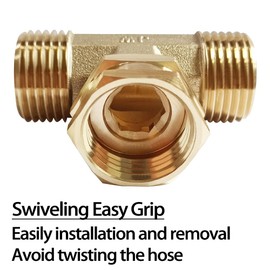 Joywayus 3/4 GHT Threaded Brass Swivel Pipe Fitting Tee T 3-way 3/4" GHT Male × 3/4" GHT Female × 3/4" GHT Male Adapter