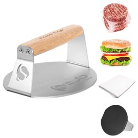 Smash Burger Press,304 Stainless Steel with Teflon Coating 6.0 Inches Round with Wood Handle, Non-Stick Grill Press Perfect for Flat Top Griddle Grill Cooking (304-Teflon)