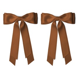 Brown Hair Bows for Women Girls Silky Satin Ribbon for Hair Accessories Long Tails Barrette Hair Bow Hair Clips for Teen Gifts Trendy Stuff 2Pcs