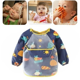 Conjunto de Babero Impermeable para bebé con Tela Resistente a las Manchas, Mangas con Puños Elásticos y Babero Ajustable con Lazo en la Espalda, Ideal para la (120 2 a 4 años)