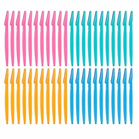 40 Pack Eyebrow Razors Dermaplaning Tool Women Men | Stainless steel blade, plastic handle with cap. Removes peach fuzz & exfoliates. For brows, cheek, chin. Disposable precision