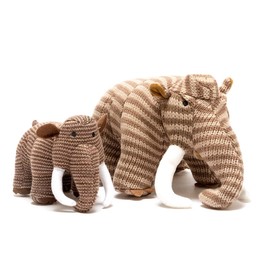 Knitted Brown Woolly Mammoth Dinosaur Soft Toy. Suitable from Birth