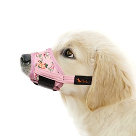 HEELE Dog Muzzle for Dogs, Soft Nylon Print Muzzle Air Mesh Breathable Adjustable Bow Pattern Pets Muzzles for Small Medium Large Dogs, Pink Flower, S
