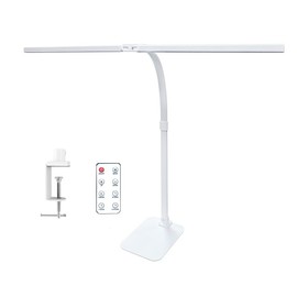 LED Desk Lamp for Office Dorm Home - Eye Caring Desk Light with Timer, Remote Control 24W Brightest Dual Screen Computer Monitor Gooseneck Dimmable Table lamp with Anti-Glare Cover Clamp & Base