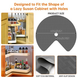 Lconvicely 26In Lazy Susan Shelf Liner, EVA Circle Lazy Susan Liner for Kitchen Cabinets, Non Adhesive Liners Mats for Shelf Drawer Refrigerator Cupboard, Gray (4PCS)