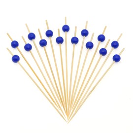Minisland Navy Blue Pearl Cocktail Picks, 4.7 Inch Long Bamboo Fancy Toothpicks for Appetizers, Decorative Independence Day Party Food Drink Garnish Fruit Kabob Skewer Sticks 100 Counts - MSL450