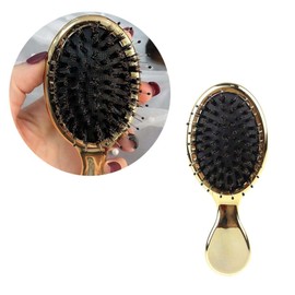 Healvian 1pc Mini Cushion Hair Brush Golden Bristles for Scalp Massage Static Design Portable Hair Care Tool Reducing Dandruff Lightweight and Convenient