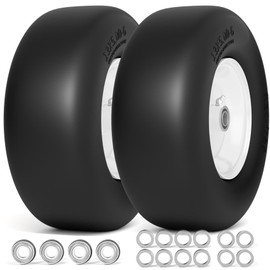 13x5.00-6 Flat Free Lawn Mower Tire, 13x5-6 Zero Turn Mower Front Tires, 13x5x6 Solid Mower Wheel for Residential and Commercial, 3/4" and Extra 5/8" Bearing, 3.25"-5.9" Center Hub, 2Pack White
