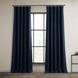 HPD Half Price Drapes Faux Linen Room Darkening Curtains - 108 Inches Long Luxury Linen Curtains for Bedroom & Living Room (1 Panel), 50W X 108L, Nightfall Navy