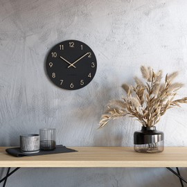 Cander Berlin MNU 2630 F Wall Clock Silent 30 cm without Ticking Noises Analogue Living Room Large Modern Vintage Black Wooden Hands