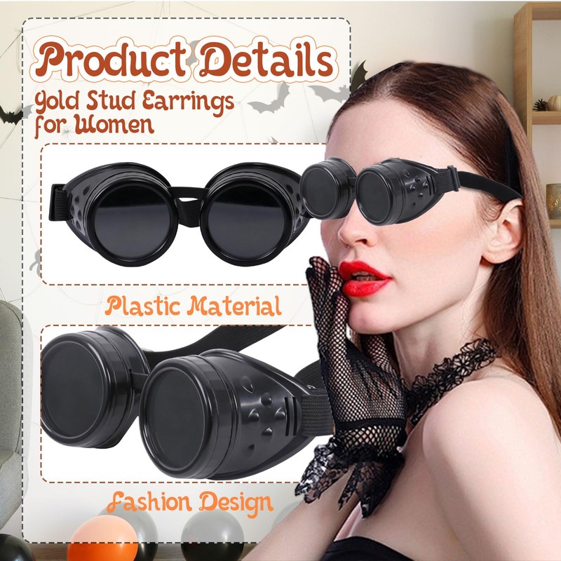 GlamRays Vintage Steampunk Goggles Punk Gothic Glasses Cosplay, black