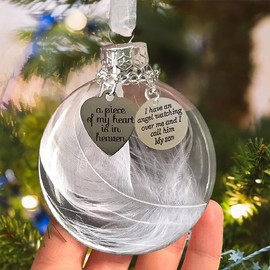 Memorial Ornaments Christmas Clear Feather Ball – 8cm/3.15'' 2023 Upgrade Larger Ball – A Piece of My Heart is in Heaven, Sympathy Gift for Loss of Loved One