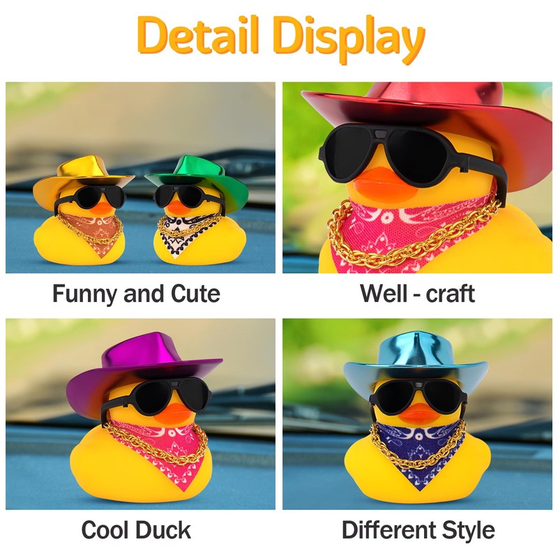 wonuu Bright Cowboy Hat Rubber Ducks, Dashboard Decorations Duck for
