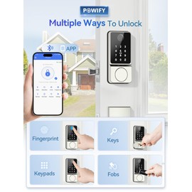 POWIFY Keyless Entry Door Lock with Handle, APP Control Smart Front Set, Keypad Door with Handle, Keypad Deadbolt Auto Lock, Easy to Install, Bluetooth, Satin Nickel