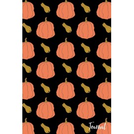Journal: Lined Writing Notebook - Pumpkin and Gourd on Black Background Pattern - 120 pages - (6 x 9 inches) Fall Autumn Theme