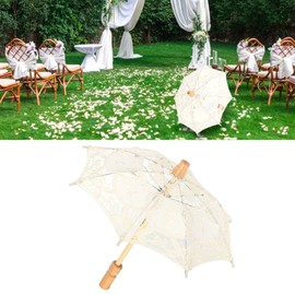 Greensen Lace Parasol Wedding Umbrella for Women, Wedding Handheld Lace Parasol Umbrella for Lady Party Decor Dancing Photo Costume Party Supplies (Beige)