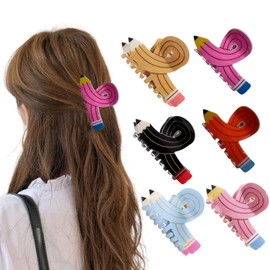6 Pcs Pencil Hair Claw Clips for Teacher Student Nurse – Funny Hair Clips Yellow Claw Clips Back to School Teacher Hair Accessories for Women Girls Thick or Thin Hair(A)