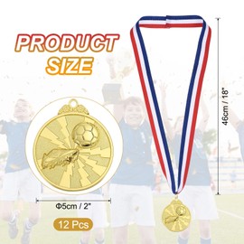 sourcing map Soccer Medals 2 Inch, Gold Award Medals with Neck Ribbon for Team Sports Games Competitions Party Favors 12 Pieces
