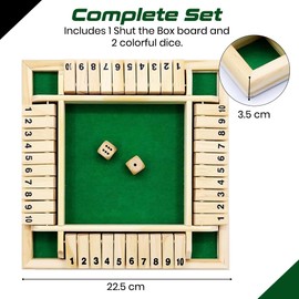 MUZAMMIL SHER | Shut the Box Game for 2-4 Players | Classic Wooden Board Game with 2 Dice, Fun Family Game, Educational Math Toy, Travel Game, Perfect for Kids & Adults, Strategy