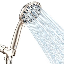 High Pressure Handheld Shower Head VMASSTONE 7-Spray Setting Showerhead Kit with 59" Stainless Steel Hose and Adjustable Mount for Showering Enjoyment Even at Low Water Flow (HM-002 Brushed Nickel)