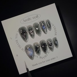 Melting Black Moon [Handmade Nail Tip] Emily Nail - Stiletto / 멜팅블랙문 [수제네일팁] 에밀리네일 - 스틸레토