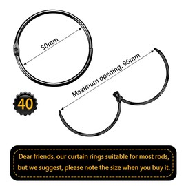 Pack of 20 curtain rings for opening, 50 mm curtain rings, round rings, curtain clips, shower curtain, metal clips for curtains and curtain rods (silver)