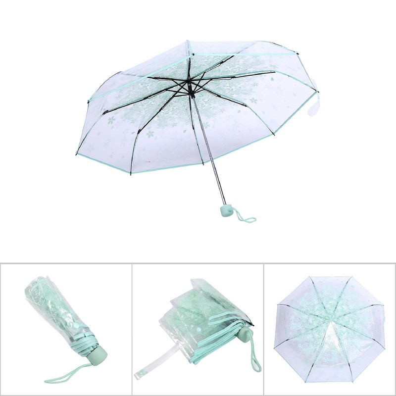Fdit 1 x Printed Cherry Blossom Pattern Transparent Folding Umbrella,