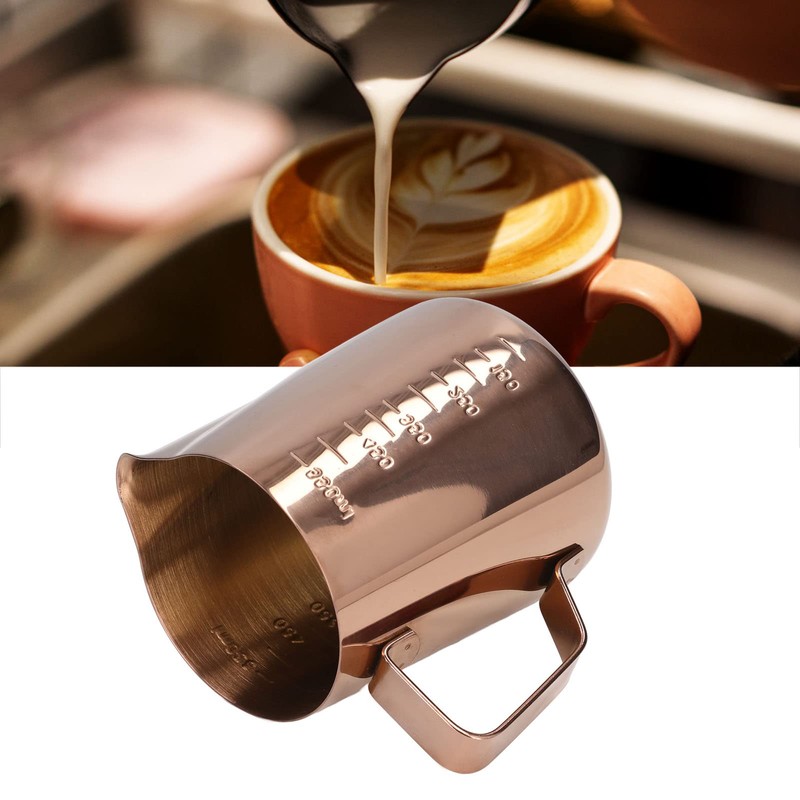 Frothing Cup, Coffee Milk Pitcher 550ML With Scale Rose Gold