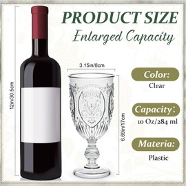 Wiwiqing 60 Pack Plastic Goblets 10oz Upgrade Vintage Water Goblet Plastic Wine Glasses Colored Retro Embossed Glassware for Party Wine Bar Juice Baby Shower Wedding Reception Grand (Clear)