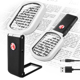 10X 45X Magnifying Glass with Light and Stand, Folding Handheld Reading Magnifier for Books with 3 Color Light Modes Hands Free Magnifiers for Seniors Low Vision for Close Work