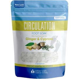 Circulation Foot Soak 32 Ounces (2 Lbs) Epsom Salt with Pure Essential Oils Ginger and Cypress Essential Oils Plus Vitamin C in BPA Free Pouch with Easy Press Lock Seal - Size: 32 Ounce (Pack of 1)