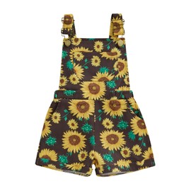 Afunbaby Baby Girl Summer Overalls Sleeveless Square Neck Sunflower Print Jumpsuit Shorts Kids Rompers (Black, 12-18 Months)