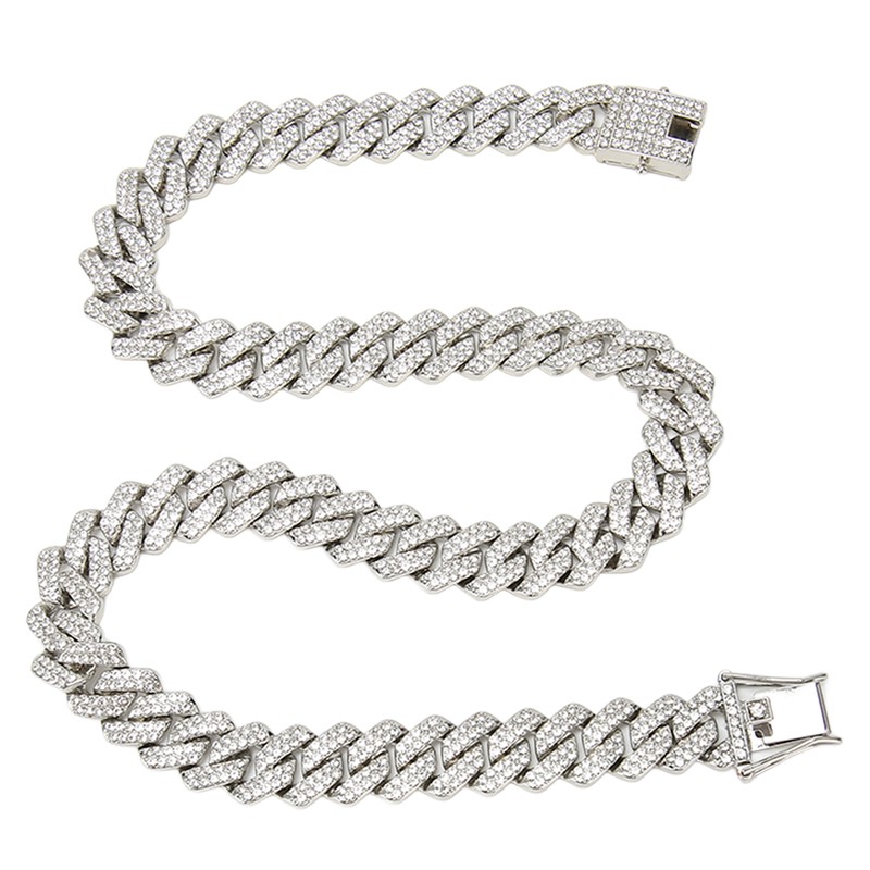 19.7in Necklace Rhombus Full Rhinestones Cool Double Layered Chain Necklace