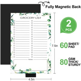 Joyberg 2 PCS Magnetic Grocery List Pads for Fridge, 4.5x7.5 Inches Magnetic Note Pad for Fridge, Grocery List Magnet Pad for Refridge, Magnetics Notepads, Shopping Lists, 60 Pages Per Notepad