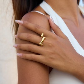 Cute Dachshund Ring for Women Gold Plated Puppy Wiener Dog Adjustable Rings Animal Stacking Statement Rings CZ Crystal Eye Open Band Comfort Fit Middle Thumb Finger Fine Jewelry for Pet Lover