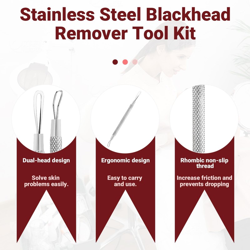 Debbery 2Pcs Blackhead Remover Tool, Threaded Non Slip Design, Stainless